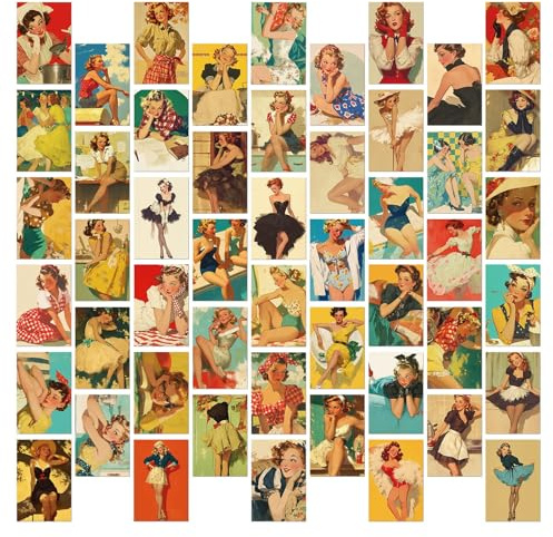 PORUPAEL 50 Stück Vintage Mädchen Postkarten Set Sexy Poster Karten Wanddekoration Schlafzimmer Karten Dekoration Aesthetic Mini Poster (G)