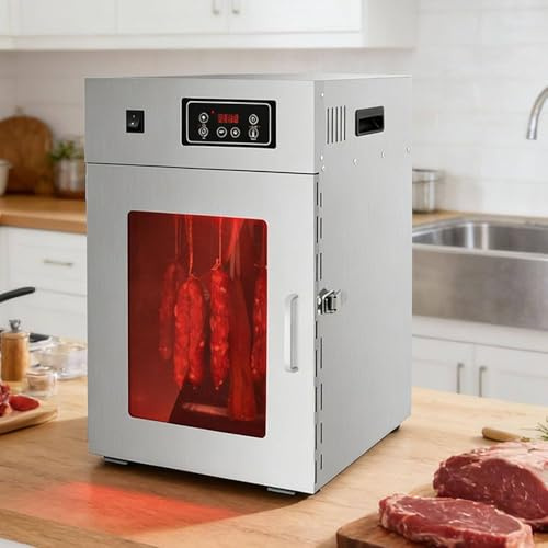 HEIHEIZI Electric Food Dehydrator, Beef Jerky Maker, Commercial Meat Dryer, 360° Rotary Stainless Steel Sausage Dryer, 30-90℃ Temperature Control, Digital Timer, Smart Touch Control, for Meat Fruit