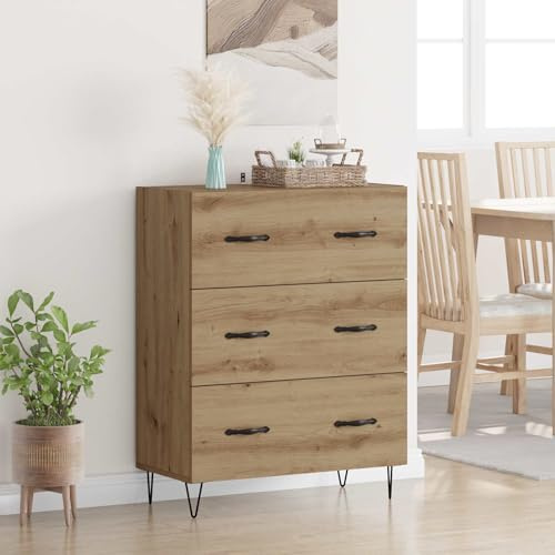 faucqel Sideboard Artisan-Eiche 69,5 x 34 x 90 cm Verbundholz und Eisen rustikaler Wohnzimmerschrank mit Stauraum, Kommode mit Schubladen, geeignet für Flur, Esszimmer oder Wohnzimmer