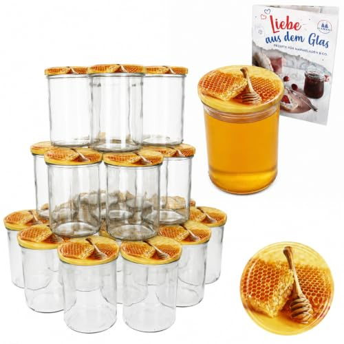 MamboCat Lot de 50 bocaux en verre avec couvercle en forme de miel et inscription « I Twist-Off to 82 I » et récipient en verre pour conservation 435 ml