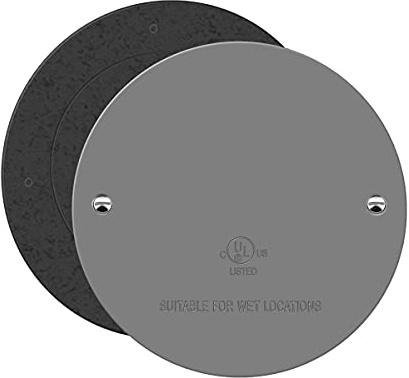 ENERLITES 4” Diameter Round Weatherproof Cover, Blank Metal Wall Plate for Outdoor Use, Corrosion Resistant, Size 4.3” x 3.46, 7740-WP, Gray