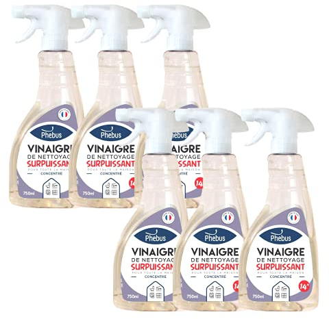 DSTOCK60-6 BOUTEILLES 0.75 L DE VINAIGRE BLANC ULTRA PUISSANT 14° (PHEBUS produit d’origine garantie) - DÉGRAISSE, DÉTARTRE, DÉSHERBE - MAISON et JARDINAGE