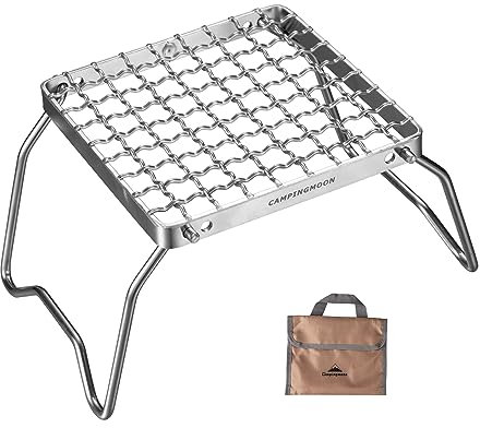 CAMPINGMOON Portable Folding Camping Campfire Grill over Fire Split Stoves 304 Stainless Steel (Grid wire (MS-1011))