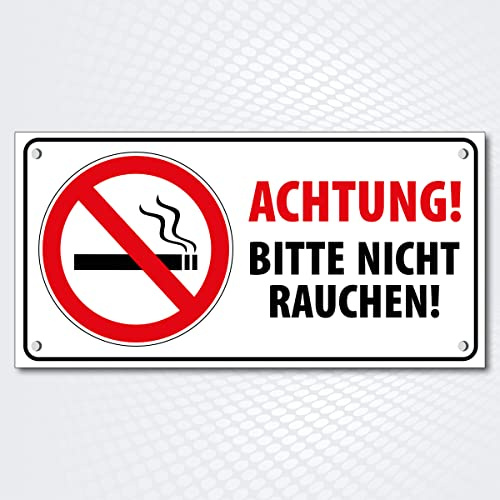 Warnschild Freiform ACHTUNG! BITTE NICHT RAUCHEN 25 x 12,5 cm | Hinweisschild aus Alu-Dibond hier keine Zigarette/Zigarre | für Innen- und Außenbereich Rauchen verboten