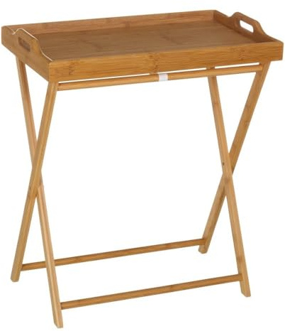 Mesita plegable de bambú marrón con bandeja extraíble de 35x55x61 cm