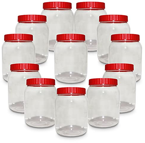 6 x 1000ml Round clear Plastic Storage Jar with screw top lids, airtight BPA free food storage containers for kitchen, Hardware Storage, canisters