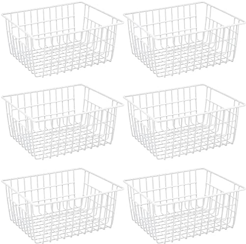 GEDLIRE 15.2 Metal Wire Baskets for Organizing 6 Pack, Household Pantry Storage Freezer Organizer Bins with Handles, Freezer Baskets for Upright Freezer, Refrigerators, Kitchen Cabinets, White