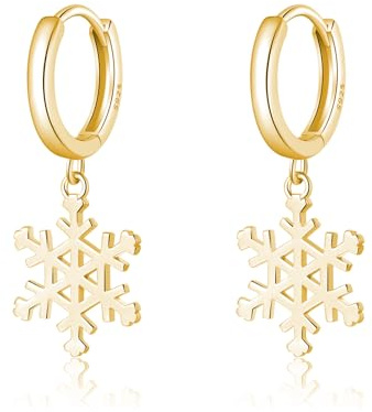 SLUYNZ 925 Sterling Silber Schneeflocke Creolen Ohrringe für Frauen Damen Weihnachten Ohrringe Hängend Ohrring Winter