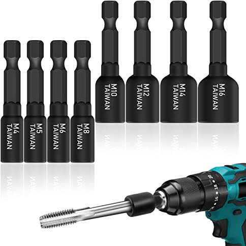 8Stk Gewindebohrer Adapter, M4-M16 1/4 Zoll,Sechskantschaft Maschinengewindebohrer Vierkant Treiber Adapter Für Bohrmaschine