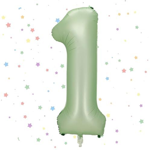 Number 1 Balloons Sage Green, 40inch Large 1 Balloon Helium Balloons,Self Inflating Foil Nmber Balloon One Balloon for 1st Birthday Decorations Boys Girls Birthday Anniversary Decorations