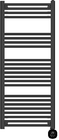 TCP Smart Modern Black Ladder Style Towel Rail Radiator 1000W App Control Works with Alexa, Google Home & Siri Shortcuts, WiFi, IP24 Bathroom, Towel Warmer, Screen, Timer & Smart Schedule 500 x 1250mm