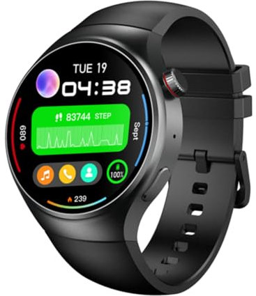 Zephyrion 4G LTE Smartwatch con GPS Diverso Modos Deporte 1,43 AMOLED Pantalla, 2GB RAM+16GB ROM, Control de Salud, Seguimiento Deportivo, Esfera Redonda, WiFi SIM App Store (Negro)