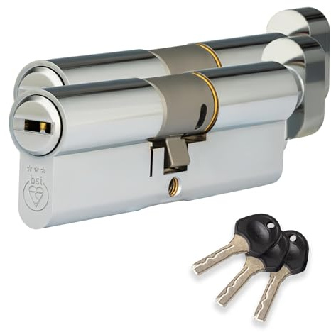 XFORT Colossus Polished Chrome 3 Star Kitemarked Keyed Alike Thumb Turn Euro Cylinder Lock 45EX/55T (100mm), British Standard TS007 Anti-Snap Barrel Lock, Upvc Door Lock.