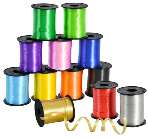 Ringelband, 12 Colors Ballon-Ringelbänder-Set, 220 m, Ballonschnur für DIY-Dekoration, Geschenkverpackung, Bänder und Schleifen für Weihnachten, Neujahr, Geburtstag