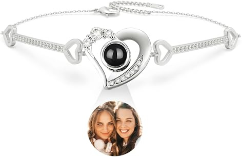 Easycosy Personalisiertes Projektions Armband damen mit Foto - maßgeschneidertes Herz Armband mit Bild im Stein - Muttertagsgeschenke für Mama Oma Frauen Geschenke zum Muttertag
