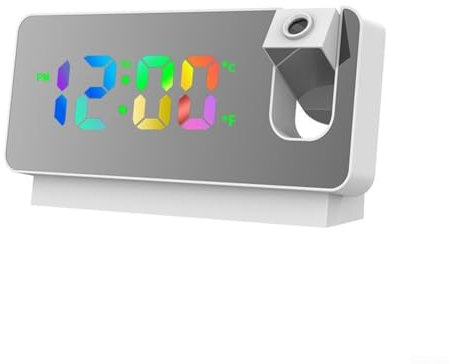 Sveglia con proiezione, sveglia digitale a LED HD, con proiezione sul soffitto e parete, con proiettore girevole a 180°, snooze, temperatura (bianco)