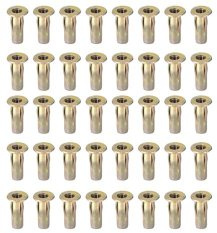 40 Stück Schlitz-Spreiznietmuttern, M5 x 22 mm, verzinkt, vorgeschraubter Schaft, Flachkopf-Gewindeeinsatzmutter zur Befestigung