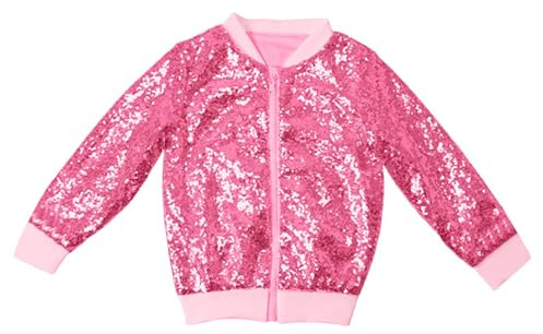 SoLu DAY8 Sequin Jacket Kids Girl Age 2-10 Years Tops Blouse Trendy Teenager Girls Shiny Coats Long Sleeve Zip Up Winter Cartoon Cute Comfy Casual Party Vacation Sweatshirt (2-3 Years)