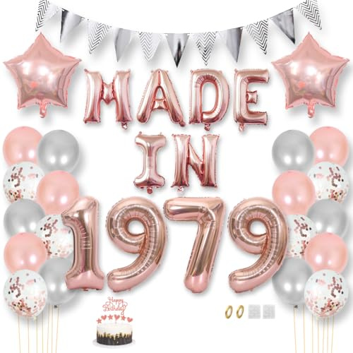 Daimay Happy 46 Birthday Balloon Banner Decorations Rose Gold MADE IN 1979 Aluminum Foil Letters Balloons Latex Confetti Balloons Triangle Flag Party Supplies Cake Topper for Men Women Photo Props