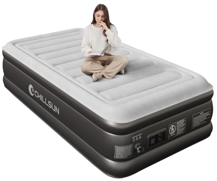 CHILLSUN Matelas Gonflable Auto-gonflant avec Pompe, pour 1 Personne, léger et Facile à Ranger, Grande stabilité et capacité de Charge, 190 x 100 x 46 cm pour Camping, Chambre d'amis, Maison