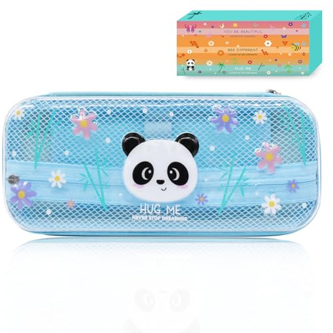 DGTSYAL Federmäppchen Wonderwow, Kawaii 2 Fächer und Stifthalter innen, Innenfach mit Netzstoff, Reißverschluss, Mäppchen Teenager Federmäppchen, für Schule Büro 23x11x5 cm (Panda)
