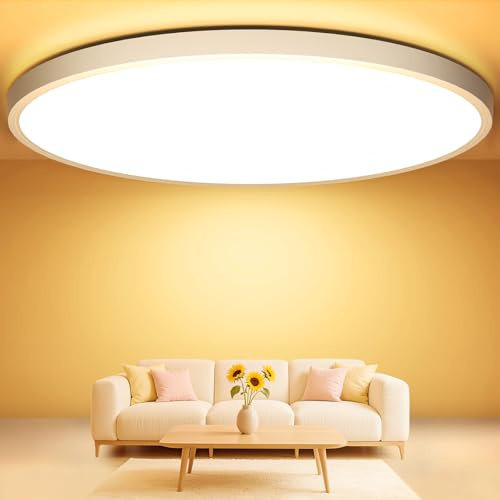 Swoieltr 3000K Plafoniera LED Soffitto da Salotto Diametro 50 cm, 48W Taglia Extra Large Lampada LED Soffitto 4800LM Lampadario Plafoniera IP44 Impermeabile Rotonda Plafoniere Lampada per Bagno Cucina