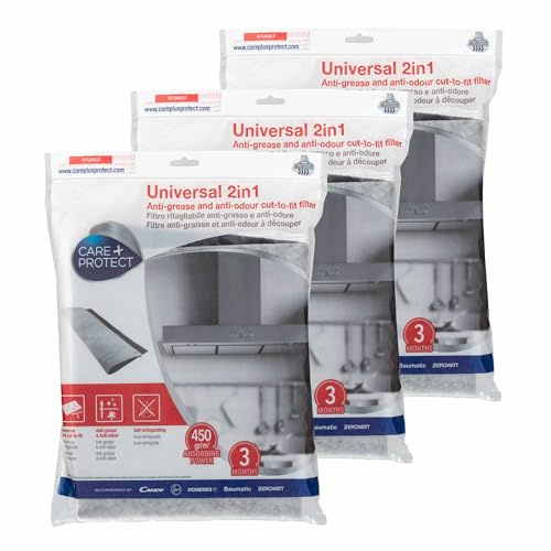 Care+Protect Anti-Grease Cooker Hood Filter - Universal - Cut-to-Size - Anti-Grease - Self-Extinguishing - Size 47x97 cm - Absorbency 100 g-sq-m, x3