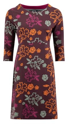 Weird Fish Shafika Organic Cotton Printed Jersey Dress Mulled Wine Size 14