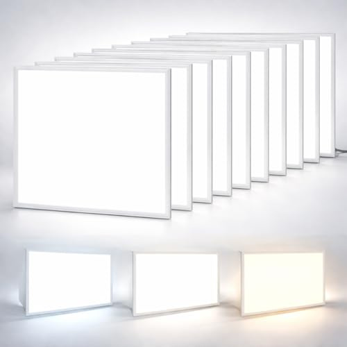 Brightex Pack of 10 LED Panel Light 600x600mm 40W 3600LM Ultra Bright Office Ceiling Light CCT Selectable 3500K 4000K 6500K Recessed or Suspended Flat Square LED Panel for Office, Shop with Driver