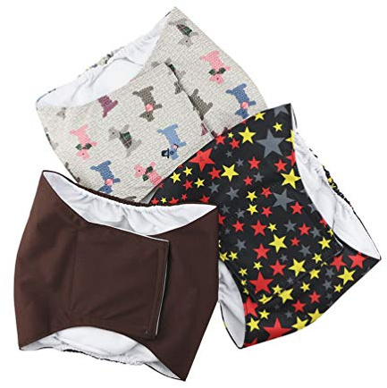 Hanyi 3 Stück Waschbare & Wiederverwendbare Hundewindeln Weich Atmungsaktiv Physiologische Hosen Bauchband für Männliche Hunde (M(Taillenumfang:34-44cm))
