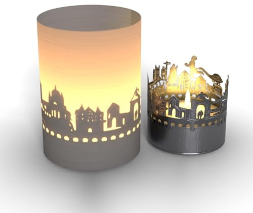 Neuss Skyline Tube T-Light Schattenspiel - Magische Motivkerze projiziert die Silhouette von Neuss für ein wunderschönes Souvenir - Ideal für Neuss-Fans und als Wohnaccessoire