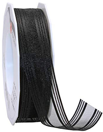 PRÄSENT Palma Trauerband mit Drahtkante schwarz, 20 m Dekoband zum Verzieren & Basteln, 25 mm Breite, leicht biegsames Schleifenband, für Festliche Dekos zu besonderen Anlässen