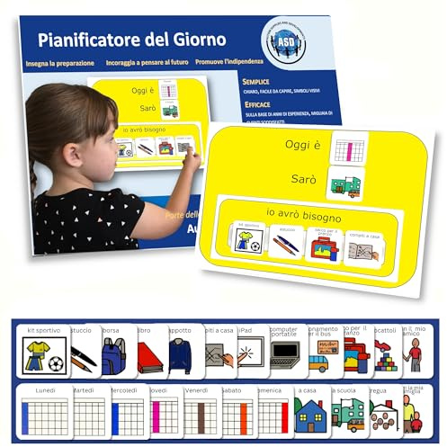 Agenda Visiva Prepararsi, Routine Bambini Autistici Pittogrammi (Italiano) | ADHD, utenti non verbali, autonomia, scuola/casa, 24 tessere, striscia staccabile, PCS Boardmaker, compatibile con PECS