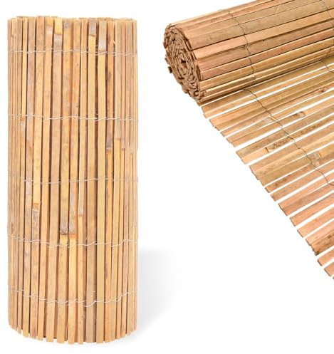 BLADO Natural Bamboo Slat Fence - Screening Slatted Roll for Garden Outdoor Wind/Sun Protection-Garden Privacy Shield-Fence Panel (H: 1.2M x L: 4M)