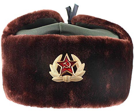 BZNOO Russen Mütze Herren Sowjetisches Militärabzeichen Russland Ushanka Bomberhüte Pilot Trapper Soldat Hut Winterohrklappe Männer Schneekappen-Brown_Soviet_Badge