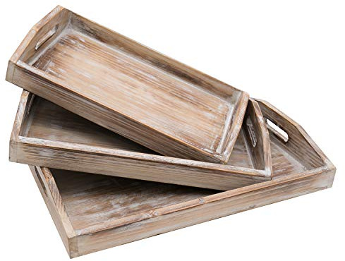 HMF Dekorativt träbricka i vintagestil med 3 olika storlekar, shabby chic klassisk