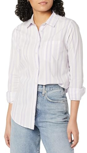 Amazon Essentials Donna Camicia in Popeline a Maniche Lunghe con Bottoni sul Colletto, vestibilità Classica