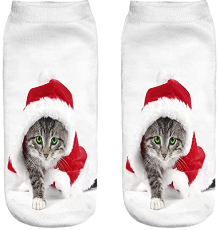 Chaussettes de sport en coton 36-40 Cadeau Noël Saint Nicolas Thème 3D Chat 2 [001]