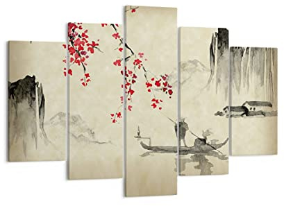 ARTTOR Leinwandbild 150x100cm Wandbild Landschaften Menschen - 5020 | Blume Kirschen Japan Mehrteilige Groß XXL Wanddekoration Wohnzimmer Schlafzimmer Wanddeko Wand Kunstdruck Wandkunst ARTTOR