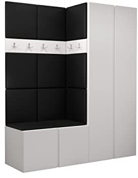 Mirjan24 Garderoben-Set Monati III, 2X Schuhschrank + Kleiderhakenbrett + Kleiderschrank Gepolstertes Paneel/Wandpaneel Kleiderhaken Flurgarderobe Wandgarderobe (Weiß, Soft 011)