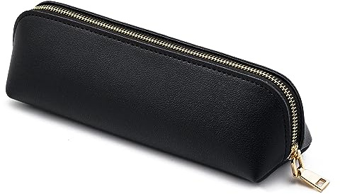 eusbon Tragbares PU-Federmäppchen, dreieckige Schreibwarentasche, Federmäppchen, Kosmetik-Organizer-Tasche für Männer und Frauen, Schwarz