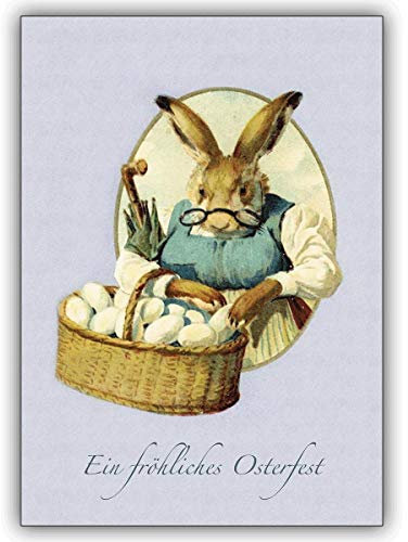 4 Osterkarten Nostalgische Osterkarte mit Hasenmutter zum Osterfest • hübsche hochwertige Grusskarten Set mit Umschlägen für Sie gefertigt