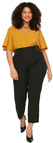 Trendyol Women Plus Size Regular Waist Straight Leg Carrot Pants Plus Size Trousers Black