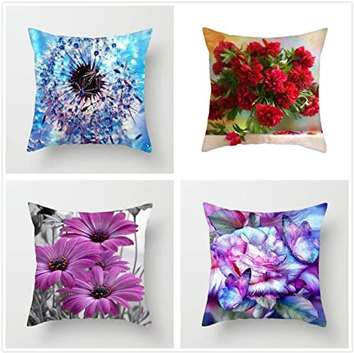 Tinnoon Kissenbezug 50x50cm 4er SetBoho Wohnzimmer Outdoor Deko, Schlafzimmer Zimmer Dekor Kissenhülle Kissenbezüge mit Verstecktem Reißverschluss, Couchkissen, Sofakissen Weinachten Blumen Blühen