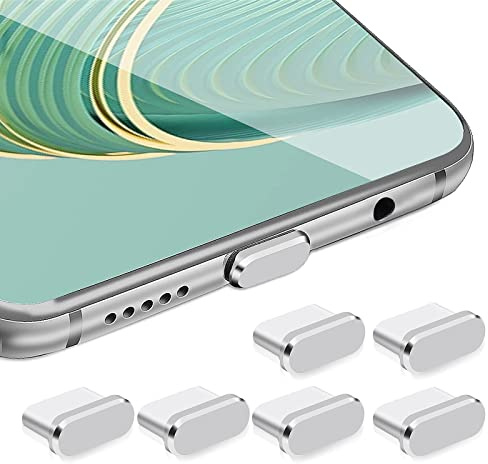 Cobee USB C Dust Plug Set, 6PCS Type C Port Plugs Anti Dust Cover Caps Charging Port Cover USB C Port Caps Protectors Type C Metal Dust Protector Stopper for Smartphone Laptop(silver)