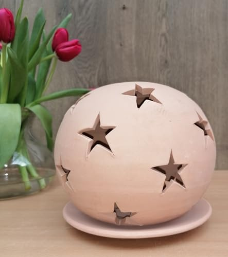Windlicht mit Sternen ø 13 cm 2 TLG. aus Terracotta Weihnachtsdeko Sternkugel