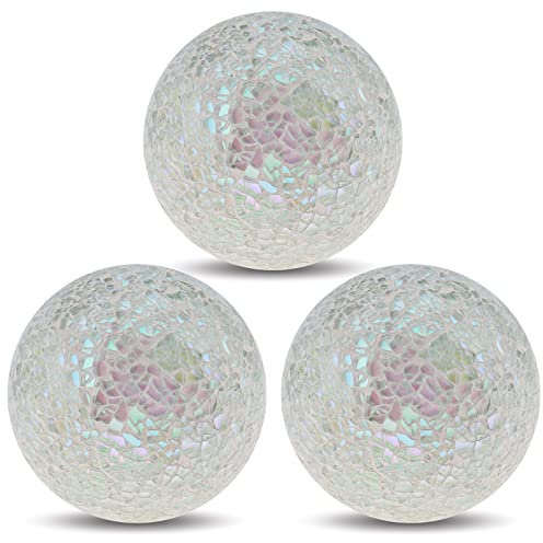 Yatinkim 8,5 cm Dekorative Kugeln 3 Stück Glas Mosaikkugeln für Schüssel Vasen Tafelaufsätze Kaffeetisch Tablett Kugel Deko Esstischdekoration Weiß