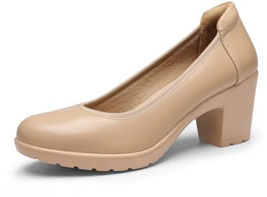 DREAM PAIRS Damen Chunky Geschlossene Zehe Niedrige Blockabsätze Arbeit Pumps Bequeme Runde Zehe Kleid Hochzeitsschuhe,Size 39,Nackt,SDPU2230W-E
