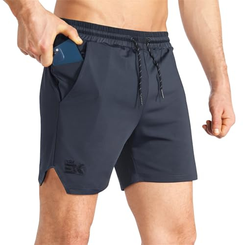 BROKIG Men's Lightweight Gym Shorts, Quick Dry Sport Workout Training Fitness Running Shorts Men with Zip Pocket (L, Dark Grey)