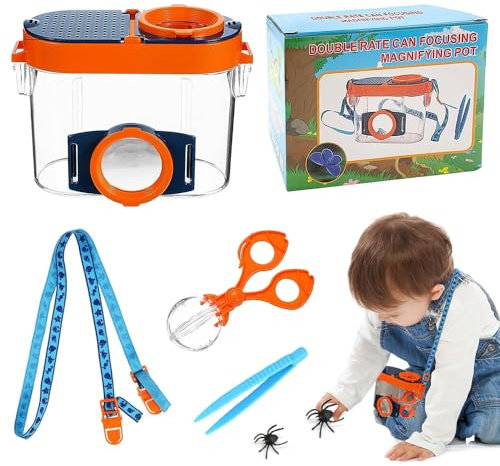 Riisoyu Becherlupe Set, Insekten Beobachtungsbox für Kinder zum Beobachten von Insekten mit Riemen Insektenklammern Pinzette Lupe Insekten Sammelbox Spielzeug Geschenk für Kinder Jungen Mädchen